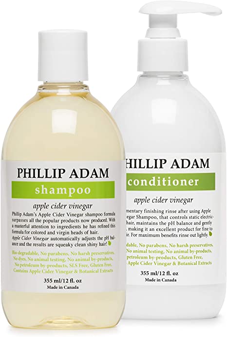 Phillip Adam Apple Cider Vinegar Shampoo and Conditioner Set for All Types of Hair - Sulfate Free - Add Shine and Hydrate - 12 Ounce Each