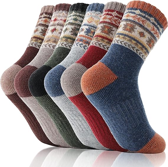 EBMORE 6 Pairs Kids Merino Wool Hiking Socks Boys Toddlers Girls Winter Thermal Warm Boot Thick Cushion Socks