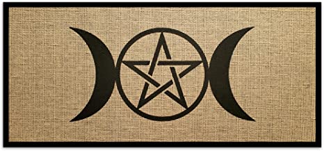 New Mungo Altar Cloth - Witchcraft Supplies, Wiccan Altar Supplies and Tools, Tarot Cloth - Witch Decor, Pagan Decor, Witchy Gifts - Triple Goddess Pentagram - Burlap with Fabric Backing - 24"x11