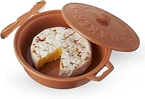 Twine Ceramic Brie Baker with Wood Spreader, Brie Baking Tools with Lid Bakeware Sets, Terra Cotta Ceramic, Kitchen Set of 1