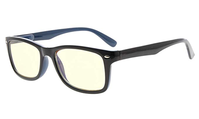 Eyekepper Computer Glasses,UV Protection, Anti Glare,Anti-Reflective Computer Eyeglasses (Black Blue, Yellow Tinted Lenses)