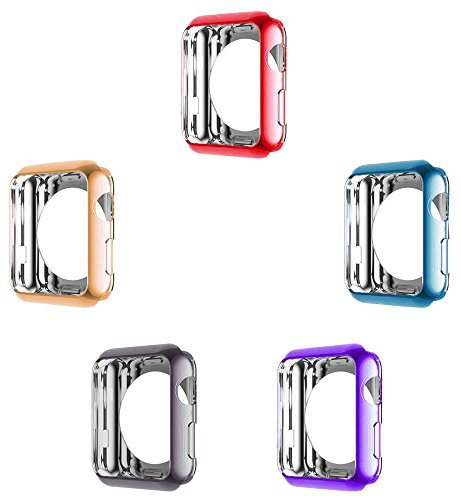 Apple Watch Case, UBOLE Scratch-resistant Flexible Lightweight Plated TPU Full Body Protective Case for iWatch Series 3, Series 2, series 1 (5PACK-2 38mm)
