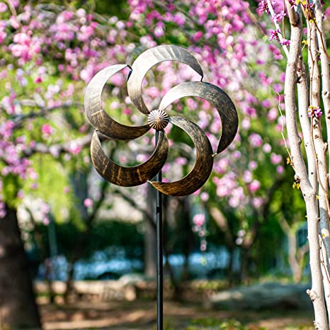 SteadyDoggie Wind Spinner Iris 61in Single Blade Easy Spinning Kinetic Wind Spinner for Outside – Vertical Metal Sculpture Stake Construction for Outdoor Yard Lawn & Garden