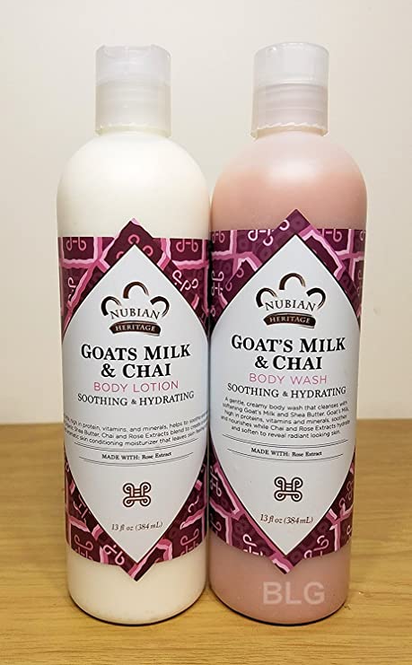 Goat's Milk & Chai Lotion & Body Wash Set. by Nubian 13oz each (2 Bottles) iwgl