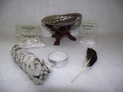 House Blessing Cleansing and Purification Kit Deluxe with Smudge Kit White Sage Candle Feather Dead Sea Salt and Gourmet Purification Bath Salts Sage Smudge
