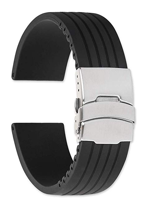 deBeer Oris Style Black Silicone Rubber Divers Watch Band/Watch Strap with Deployment Clasp - Sizes: 20mm, 22mm, or 24mm