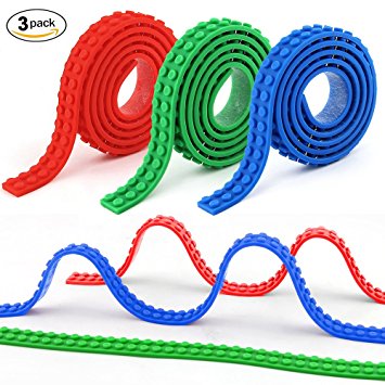 Beelittle 9.8 Ft Building Block Tape for Lego Bricks Self Adhesive Baseplate Strips in Total: 3.28Ft Each Color Compatible with All Major Brands, Red/Green/Blue, 3Rolls