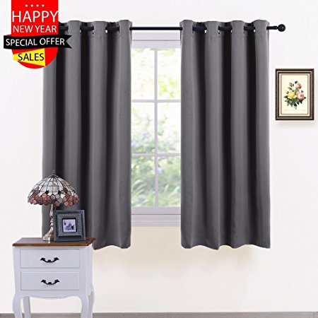 Thermal Insulated Eyelet Blackout Curtains - PONY DANCE Short Window Treatments Blackout Curtain Draperies for Kitchen Living Room Bedroom Bay Window / Home Decoration, 2 Pcs, W 46" x L 54", Grey