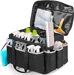 HODRANT Extra-Large Cleaning Caddy with EVA Hard Bottom, High Capacity Cleaning Supplies Organizer for Housekeeping & Home Work, Car Detailing Tools Tote Bag with Shoulder Strap, Patent Design