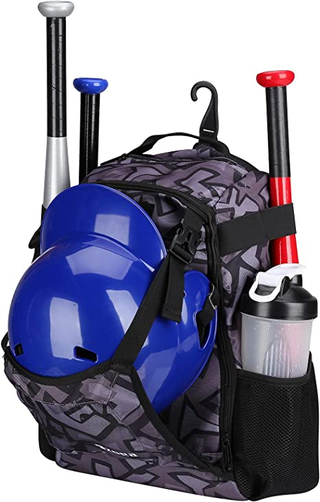 ZOEA Youth Baseball Bat Bag Backpack, T-Ball & Softball Equipment & Gear for Youth, Large Capacity Holds 2 Bats, Helmet, Gloves, Cleats, Helmet Holder and Includes Fence Hook