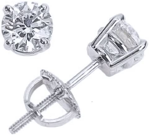 1/2 Carat IGI Certified Solitaire Diamond Stud Earrings Round Cut 4 Prong Screw Back (H-I Color, VVS2-VS1 Clarity)