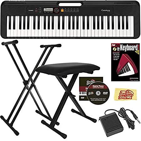 Casio Casiotone CT-S200 61-Key Portable Digital Keyboard Bundle with Adjustable Stand, Bench, Sustain Pedal, Instructional Book, Austin Bazaar Instructional DVD, and Polishing Cloth - Black