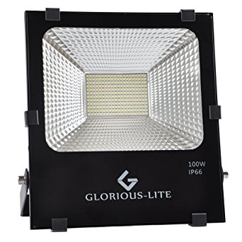 GLORIOUS-LITE LED Flood Light, 100W(500W Halogen Equiv) Outdoor Led lights, IP66 Waterproof Security Light, 6500K Daylight White, 8000lm, 110V