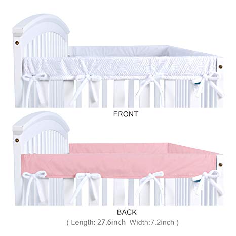 Crib Rail Cover Protector for Narrow Side Crib Rails 2 Pack, Pink/White, Protecting Your Crib Rail and Teething Baby