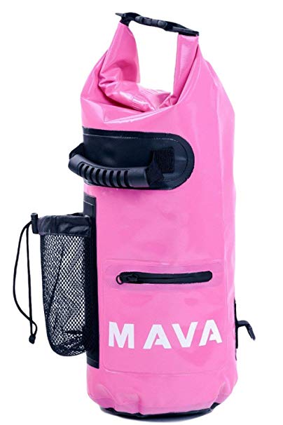 Mava Sports Waterproof Dry Bag – Mobile and Water Bottle Pocket, Long Adjustable Shoulder Strap – Roll Top Sack for Adventures, Boating, Canoeing, Rafting, Camping, Snowboarding, Water