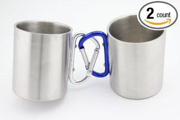 Finex - Set of 2 - Stainless Steel Portable Travel Water Tea Coffee Mug with Handle for Outdoor Sports Camping Hiking Climbing Home Office Adult & Kids - Random Paint Color