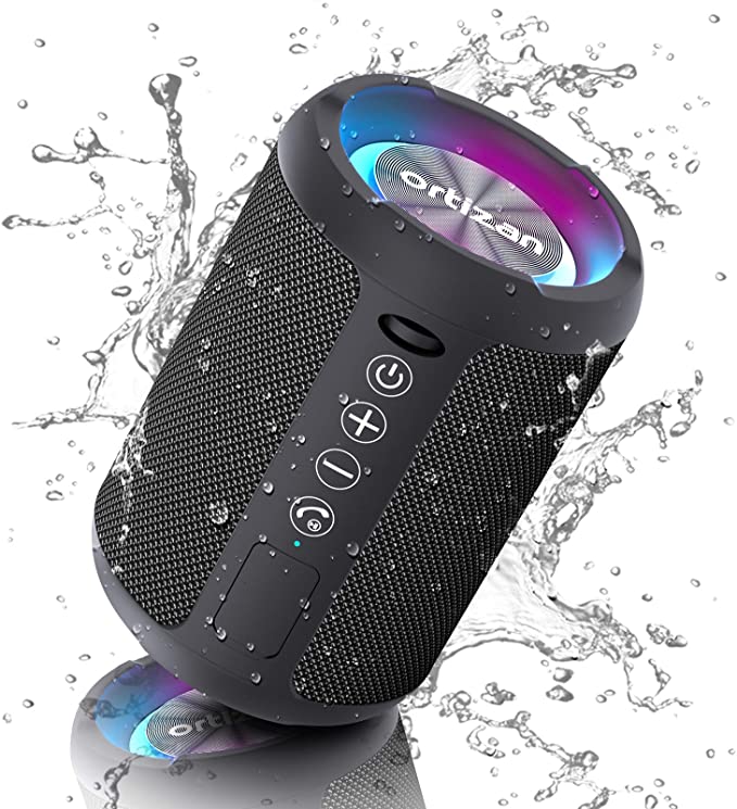 Ortizan Portable Bluetooth Speaker, IPX6 Waterproof Speakers with Lights Rich Stereo Bass, Bluetooth 5.0, 15 Hours Playtime, Wireless Speakers with Microphone, Dual Pairing for Party, Travel, Outdoor
