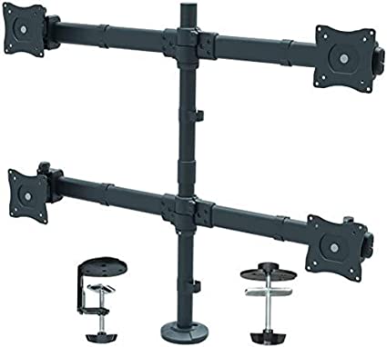 StarTech.com Desk Mount Quad Monitor Arm - Ergonomic VESA 4 Monitor Mount 2x2 up to 27" - Articulating & Height Adjustable Pole Mount - Tilt/Swivel/Rotate LCD/LED Screen - Clamp/Grommet (ARMQUAD)