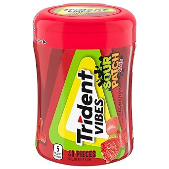 Trident Vibes SOUR PATCH KIDS Redberry Sugar Free Gum, 40 Piece Bottle