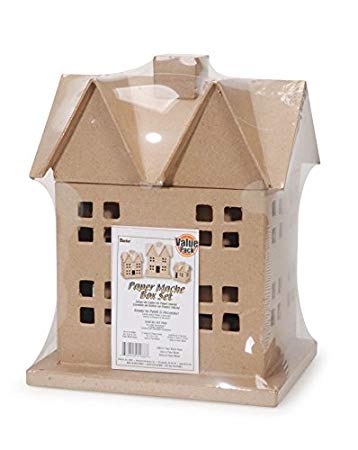 Darice 3 Piece Paper Mache House Box Set