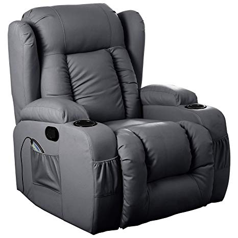 D PRO T 10 IN 1 WINGED LEATHER RECLINER CHAIR ROCKING MASSAGE SWIVEL HEATED GAMING ARMCHAIR (Black)