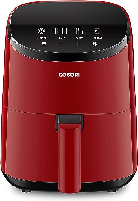 COSORI Small Air Fryer Oven 2.1 Qt, 4-in-1 Mini Airfryer, Bake, Roast, Reheat, Space-saving & Low-noise, Nonstick and Dishwasher Safe Basket, 97% less oil, Sticker with 6 Reference Guides, Red