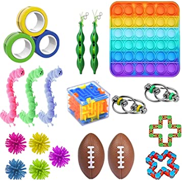 21pcs pop it - Stress Relief & Anti-Anxiety Fidget Toys Pack, pop it Fidget Toy Autism ADHD People, Soybean Squeeze, Wacky Tracks Chains, Push pop Bubble Fidget Toy Gifts Birthday Party Favors
