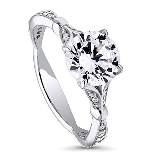 BERRICLE Rhodium Plated Sterling Silver Round Cubic Zirconia CZ Solitaire Promise Engagement Ring 2.28 CTW