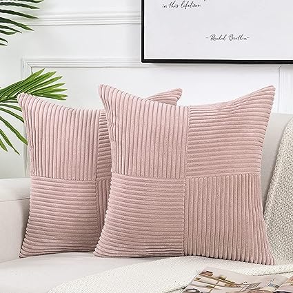 Fancy Homi 2 Packs Blush Pink Decorative Throw Pillow Covers 20x20 Inch for Living Room Couch Bed, Rustic Farmhouse Boho Home Decor, Soft Corss Corduroy Patchwork Accent Square Cushion Case 50x50 cm