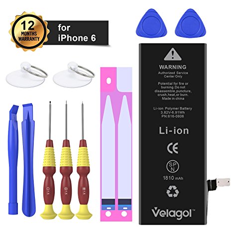 Velagol iPhone 6 Battery 1810 Mah Li-ion Polymer Replacement Battery for iPhone 6 With Repair Tool Kits Instruction [12-Month Warranty]