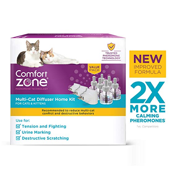 Comfort Zone 2X More Pheromones Formula Calming Diffuser Kit for Cat Calming | Multi Cat and Calming Formulas | Value Pack Diffuser Kit, 3 Diffusers, 6 Refills
