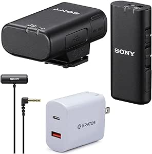 Sony ECM-W2BT Digital Bluetooth Wireless Microphone Bundle with Compact Stereo Lavalier Microphone and 30W PD Two-Port Power Adapter(3 Items)