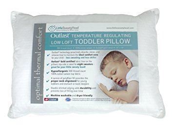 Toddler Pillow for Hot or Sweaty Sleepers - 13 x 18, White, 300TC Cotton Sateen, Features Outlast(R) Temperature Regulating Technology to Reduce Overheating, LOW LOFT Version