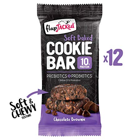 FlapJacked Soft Baked Cookie Bar w/ Prebiotics   Probiotics, Chocolate Brownie | 10g Pea & Whey Protein Blend | 4g Added Sugar - No Sugar Alcohols | Perfect for Sweet Tooth Cravings | 12 count