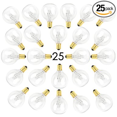 Zitrades Patio Lights G40 Bulbs 25pcs 5 Watts Clear Glass Globe Light Bulbs for E12 Base Candelabra Screw Base for Outdoor Vintage String Lights, Pack of 25