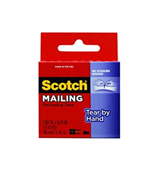 Scotch Tear By Hand Mailing Packaging Tape, 1.88 x 629 Inch, Clear (3841)(2Pack )