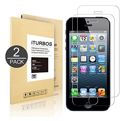 [2-Pack] Iphone 5 5S SE Tempered Glass Screen Protector, iTURBOS Anti-Scratch, Anti-Fingerprint, Bubble Free, Lifetime Replacement Warranty