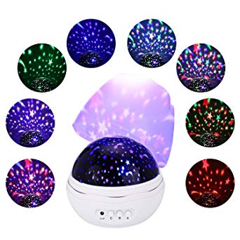 JAMSWALL Stars Sky Night Light Projector, 8 Light Projection Modes, 360 Degree Rotating Ceiling Projector Light, LED Night Lighting Lamp for Baby Nursery Kids Adults Bedroom Decor