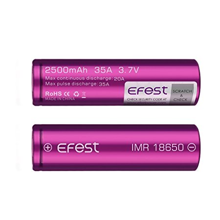2 Efest Purple IMR 18650 2500 Mah 35a 3.7v Rechargeable Flat Top Batteries