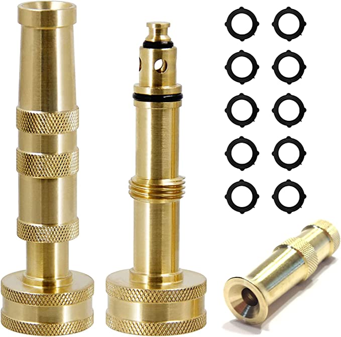 ADrivWell 4" High Pressure Solid Brass Hose Nozzle heavy duty Adjustable Twist 2 Brass set,Nozzle for Garden Hose,Hose Nozzle Solid Brass Fittings Brass Water Spray to Jet for Car Wash,Watering plants