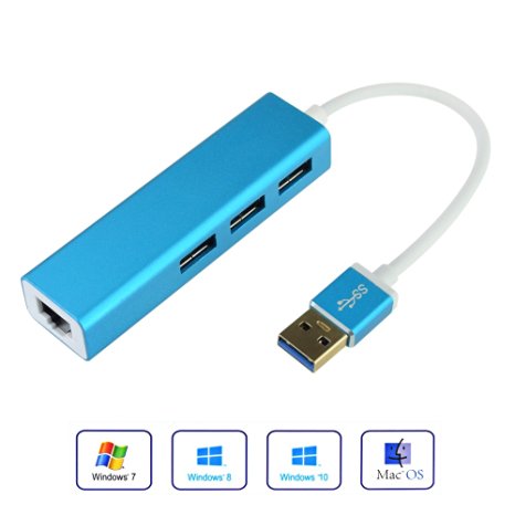 ProCIV 3-Port USB 3.0 HUB with 10/100/1000 Gigabit Ethernet Converter (3 USB 3.0 Ports, A RJ45 Gigabit Ethernet Port, Support Windows XP, Vista, Win7/8 (32/64 bit), Mac OS 10.6 and above, Linux)