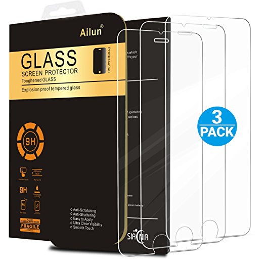 iPhone 7 Plus Screen Protector,[5.5inch][3Pack]by Ailun,2.5D Edge Tempered Glass for iPhone 7 plus,6/6s plus,Bubble Free,Anti-Fingerprint,Oil Stain&Scratch Coating,Case Friendly,Siania Retail Package