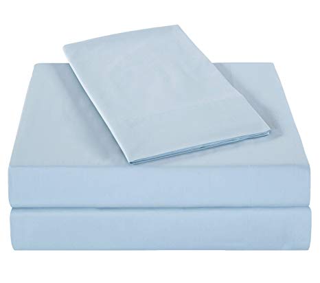 PHF Bamboo Sheets Set 60% Bamboo Viscose 40% Cotton 300T Deep Pocket 4 Piece Queen Size Sky Blue