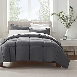 SERTA Simply Clean Ultra Soft Hypoallergenic Solid 3 Piece Comforter Set, Full/Queen, Grey