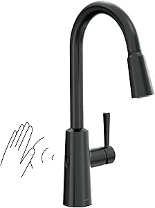 Moen Riley Matte Black Single Handle High Arc Pull Down Kitchen Faucet, 7402EWBL