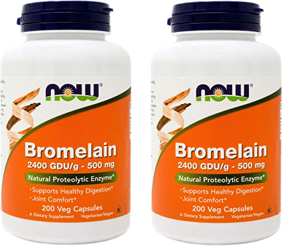 Now Bromelain 500 mg, 200 Veg Capsules (Pack of 2) Supplement