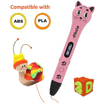 3D Pen kit for Kids and Adults - Dikale 05A (2017 New Design) 3D Printing Pen for Doodling, Drawing, Art Craft Making with OLED Display, 2 Free 7.5m 1.75mm PLA Filament, 20 Different Stencils, Best Birthday Christmas Gifts(One-Key Operation)