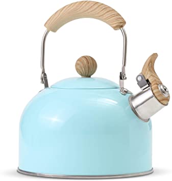 ROCKURWOK Tea Kettle, Stovetop Whistling Teapot, Stainless Steel, Blue, 2.43-Quart