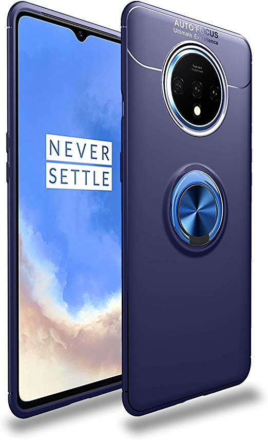 Oneplus 7T Case | 360 Stand | Frosting Thin Soft Protective | Finger Ring Holder Kickstand | Fit Magnetic Car Mount | Back Cover Compatible with Oneplus 7T 2019 -Blue