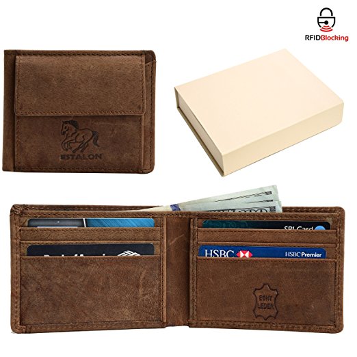 Bifold Leather Wallets for Men - Handmade RFID Blocking Genuine Leather Slim Front Pocket Mens Wallet with ID WindowHolder